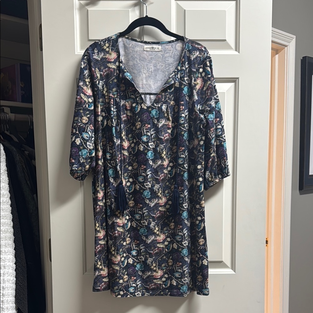 NATURAL LIFE Blue Gray Tunic Relaxed Tie Front